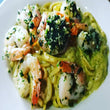Shrimp Linguine in Garlic Cream Pesto Sauce